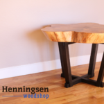 Ash Cookie End Table. Cross-sectioned live-edge ash slab. Maple base with bridle joints and half-laps. $3900